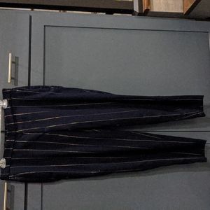 Blue dress capris with gold stripes